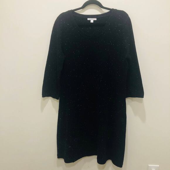 Isaac Mizrahi Live Black Speckled Sweater Dress Large Cozy‎ Minimalist - Picture 1 of 7